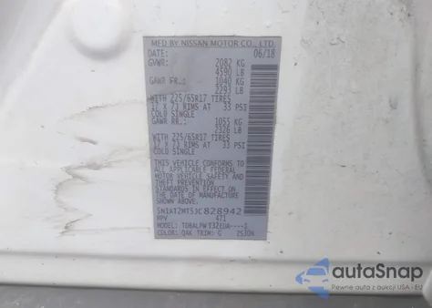 2018 Nissan Rogue S z USA, uszkodzony, nr VIN 5N1AT2MT5JC828942